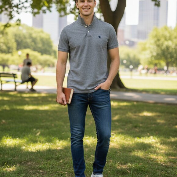 Express Mens Gray Short Sleeve Polo Shirt Size L 100% Cotton - Picture 5 of 7